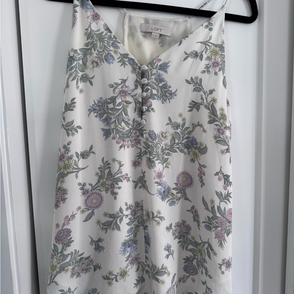 LOFT White Floral Buttoned Blouse